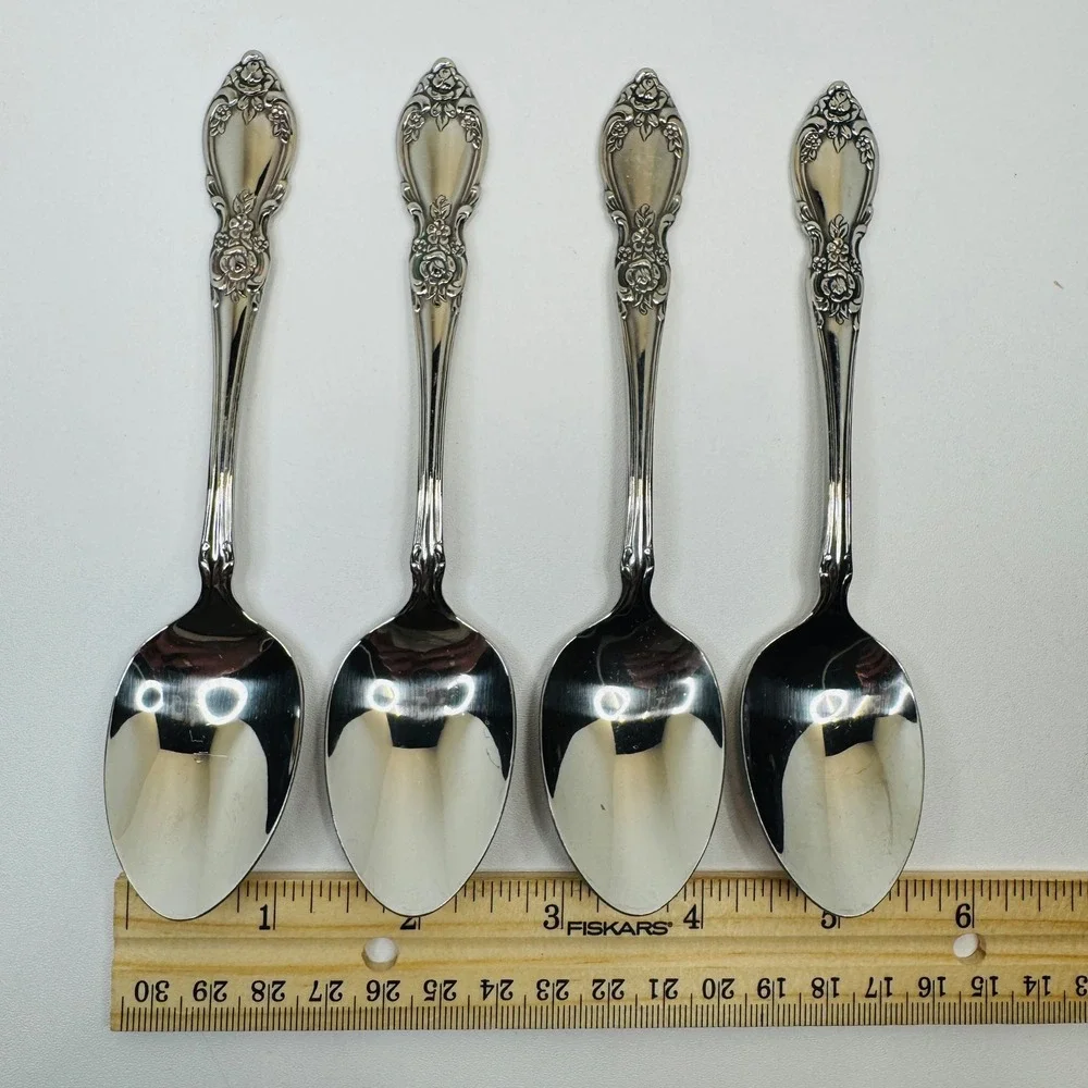Oneida Plantation Stainless Teaspoons Set of‎ 4 Rose Floral Vintage Flatware 6